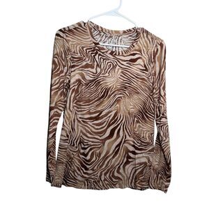 Blue Sol T-Shirt Women's Medium Brown Printed Long Sleeve Crew Neck Shirt